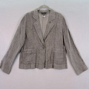 Eileen Fisher -women’s washed Grey 100% linen blazer light jacket relaxed fit L